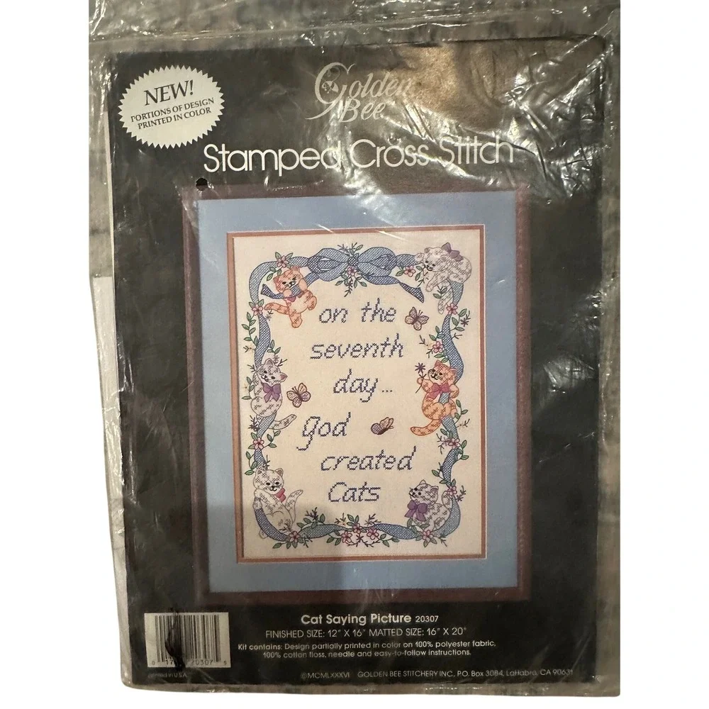 Golden Bee 1986 Cat Cross Stitch Kit On The Seventh Day God Created Cats